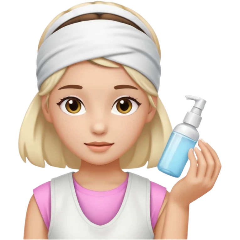 Clean girl aesthetic emoticons, apply skincare products, headband, glowing skin, white vest, soft lighting emoji