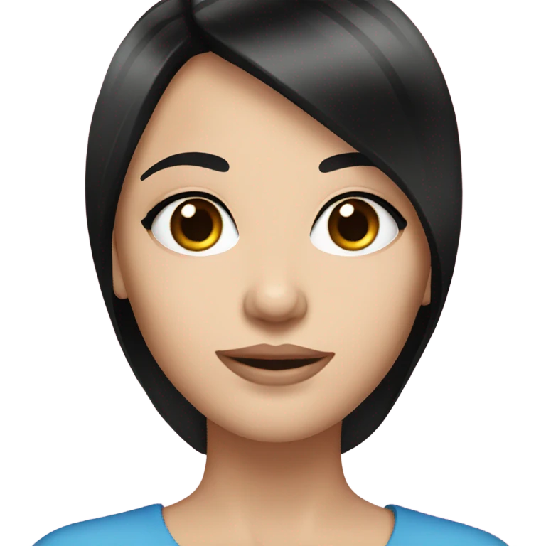 White girl with black straight hair and blue eyes  emoji