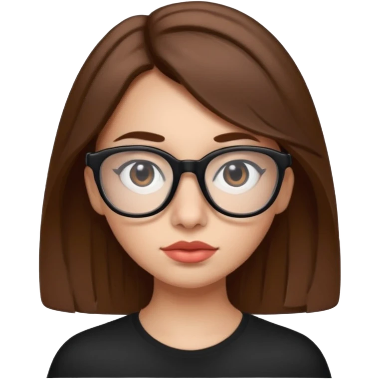 Ugly girl with black glasses and pimples and a big nose and small lips with brown hair emoji