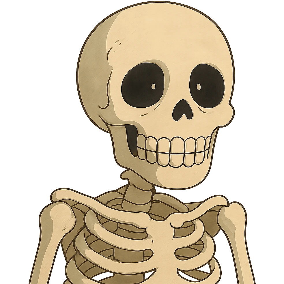 skeleton head, ghibli style emoji