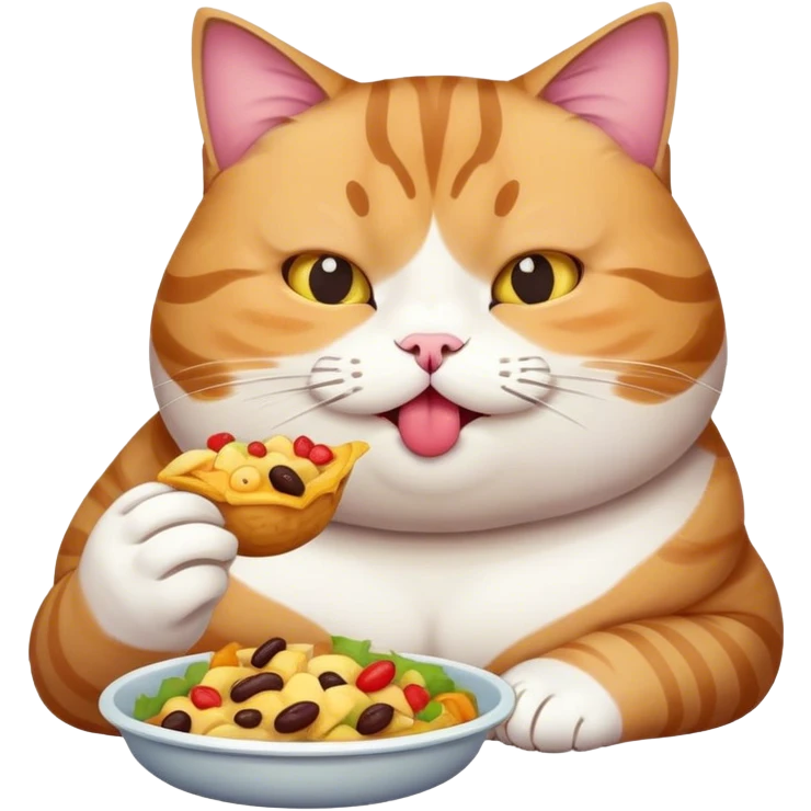 Fat tabby eating food emoji