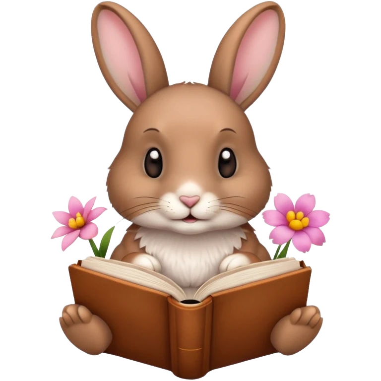 rabbit reading book + flower emoji