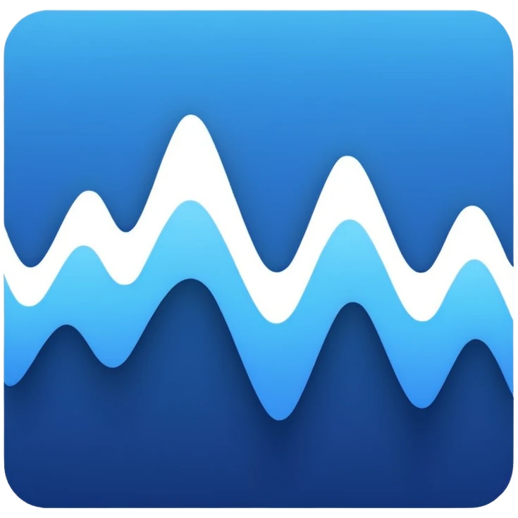 logo on white background showing a waveform morphing into text. Clean blue and white geometric emoji