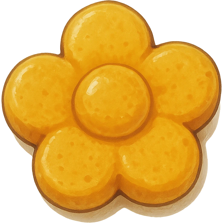 yellow flower-shaped candy, ghibli style, isolated on transparent background emoji
