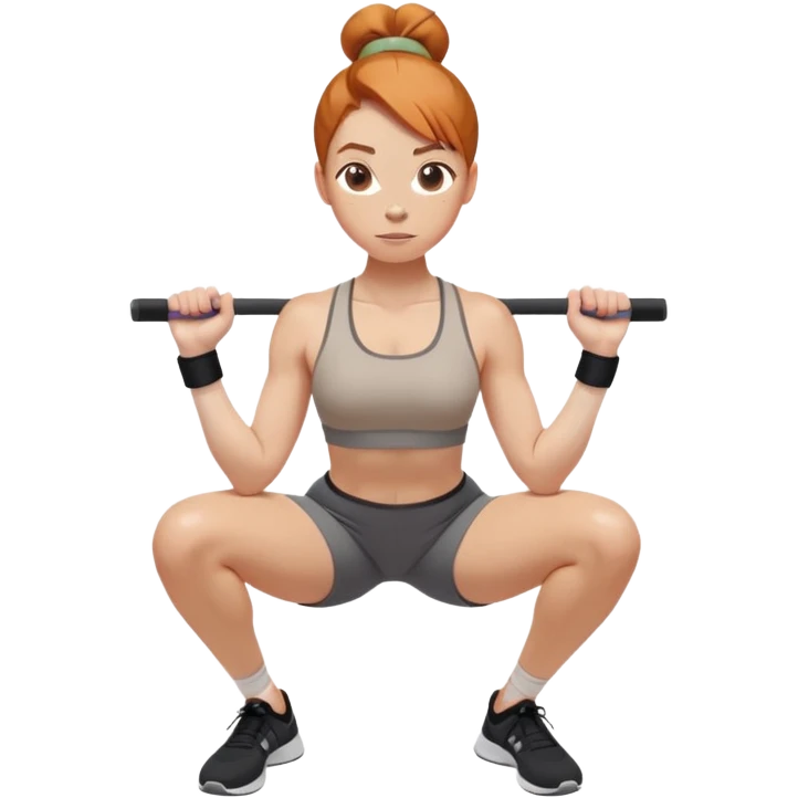 Ginger gym girl low bun brown athleisure squat resistance band emoji