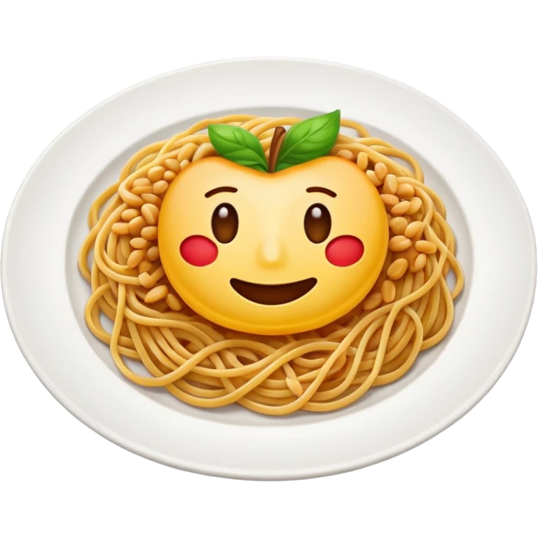 Emoji of a plate with grains and spaghetti, simple bright Apple-style emoji