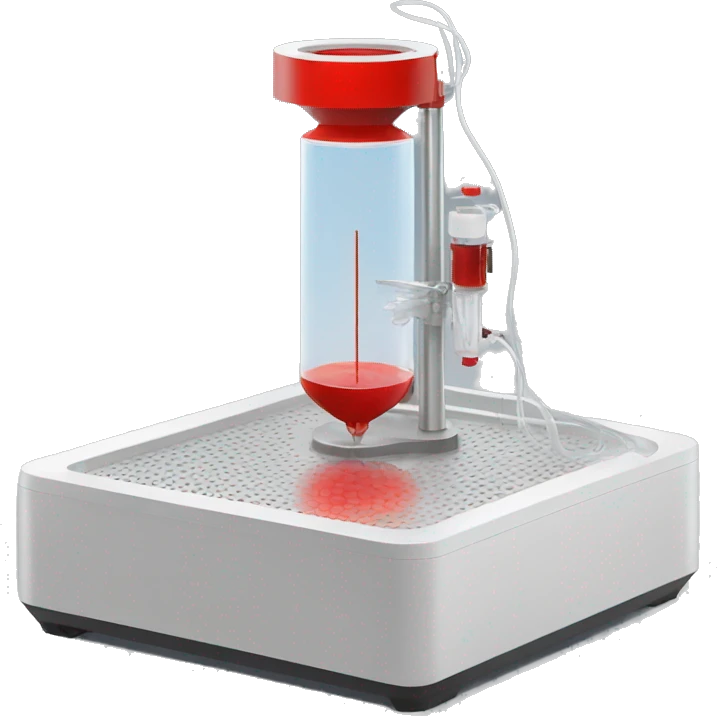 Benchtop bioreactor with red media emoji