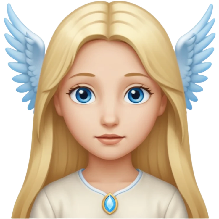 girl whit long blond hair, blu eyes and an angelic face emoji