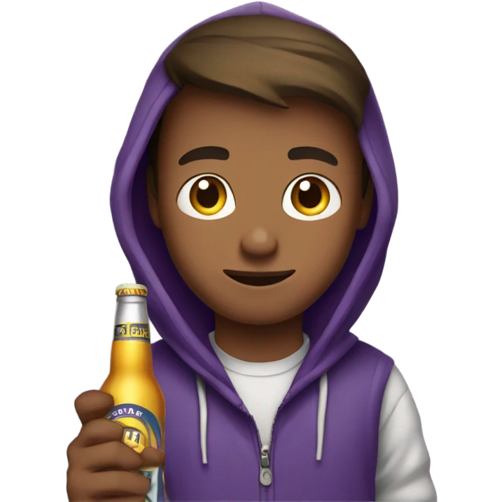 boy in purple hoodie holding a beer bottle emoji