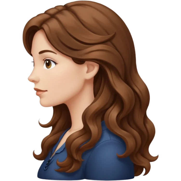 A white woman in profile with long, wavy brown hair emoji