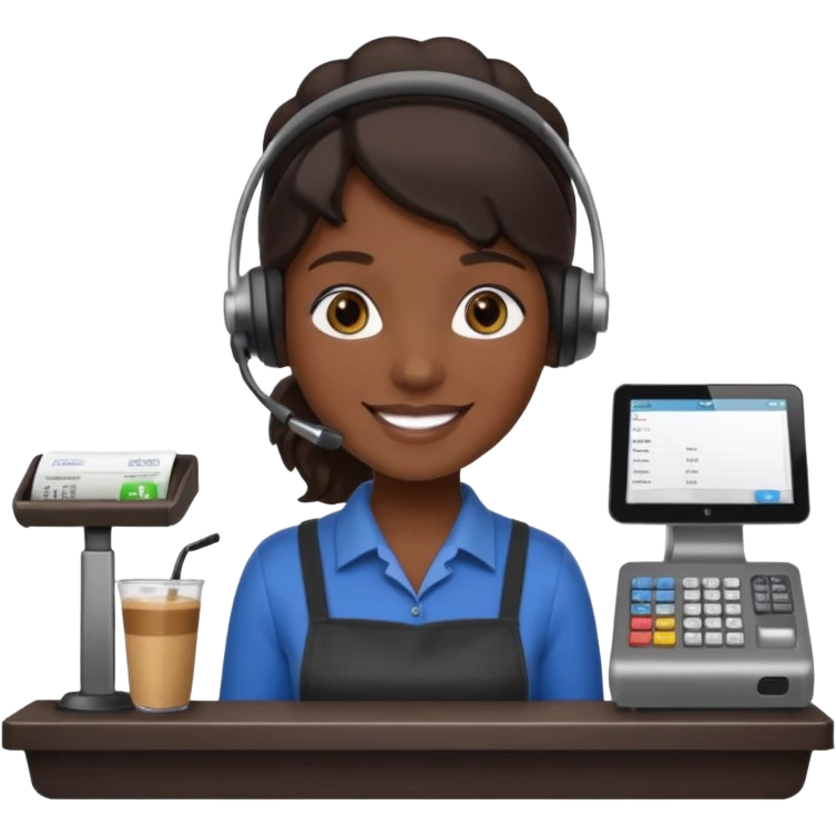 Cashier + headset + till, Cafe staff. emoji