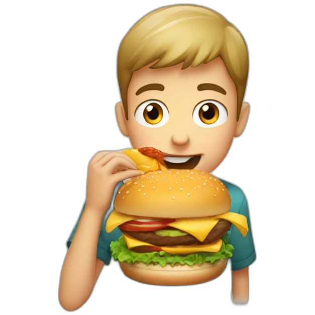 the boy is biting into a burger emoji