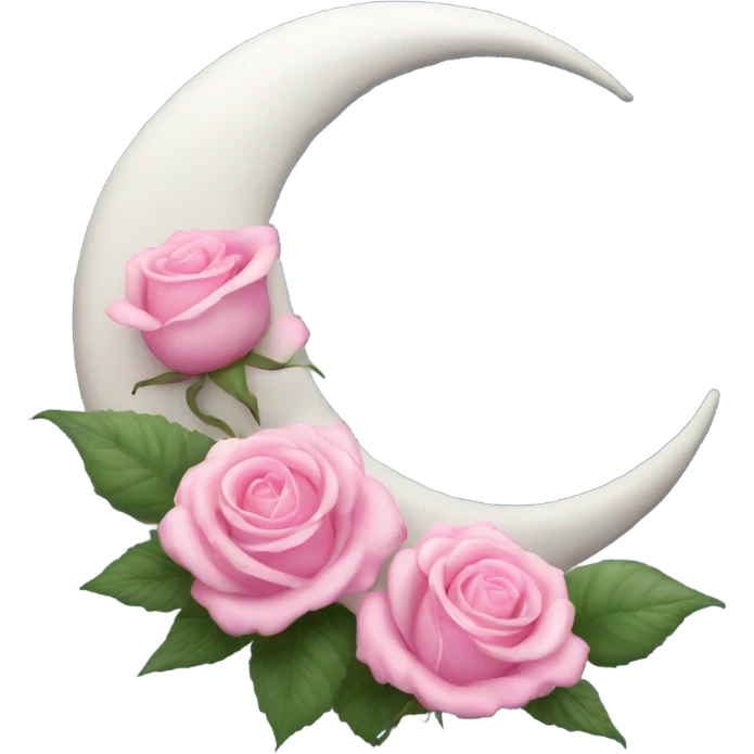 crescent white moon with pink roses emoji