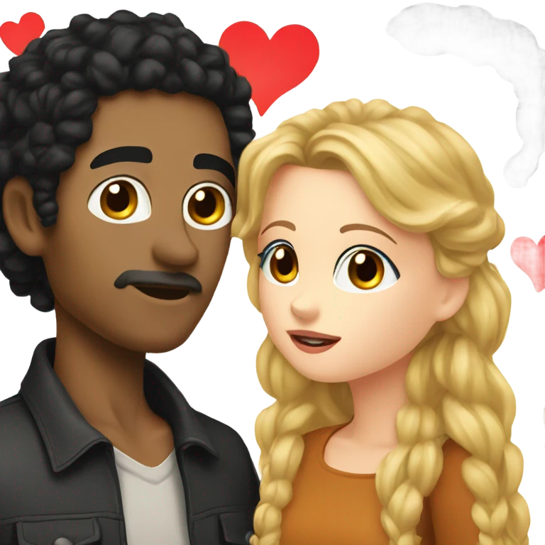 A man with wheat skin and curly black hair kisses a white girl with long black hair emoji