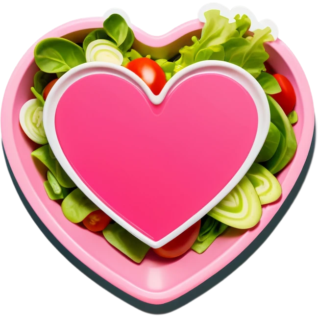 green salad in a pink heart shaped plate   emoji