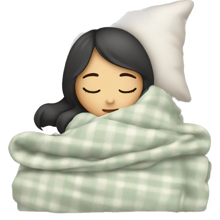 Asian girl sleeping in cozy blanket emoji