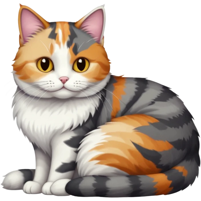 full body colourful light patched calico + white tabby cat cuddling a bigger cat that is dark grey and white tabby cat  emoji