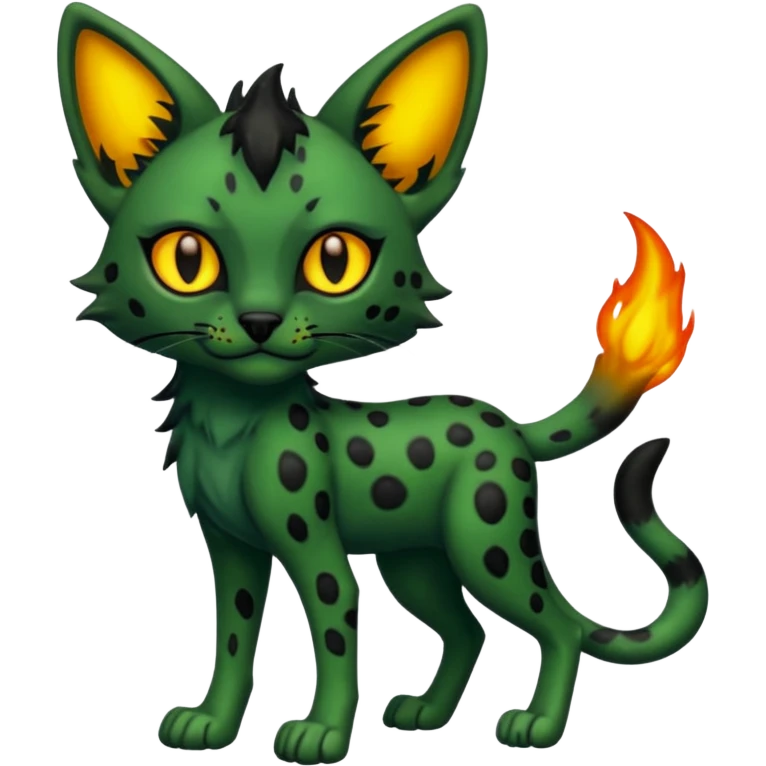 Eldritch green-fiery Dark-deep-blackish-Greenish Zombie-serval, full body emoji