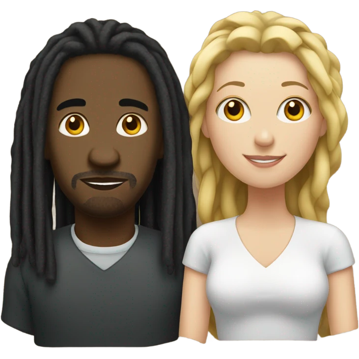 Black man with dreadlocks hanging out with one white woman emoji