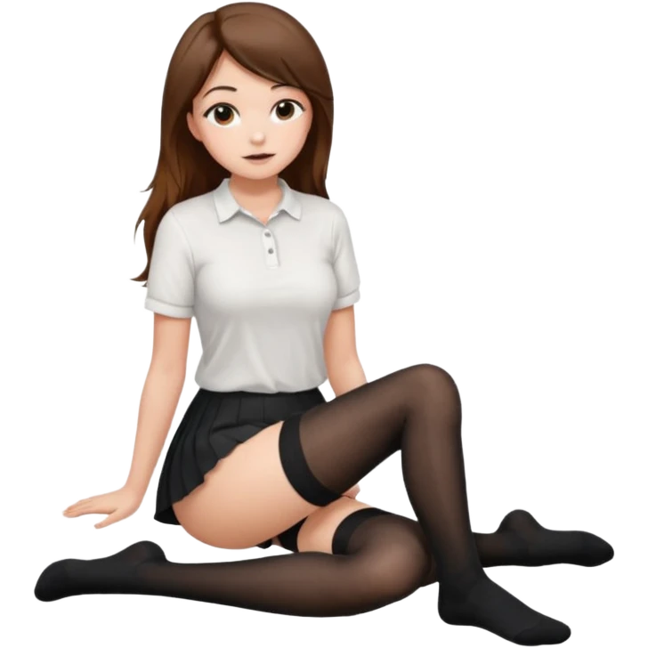 Cute girl, black thigh high sock, sitting, legs out, sexy, white shirt emoji