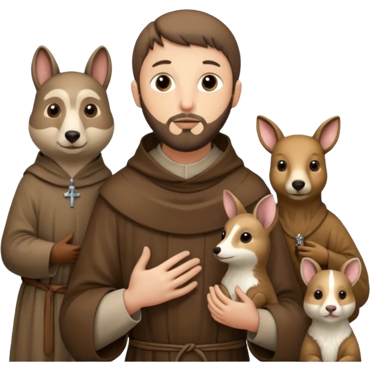 Saint Francis of Assisi cartoon modern type with animal to be used as an AI crfreation in HeyGen.com emoji