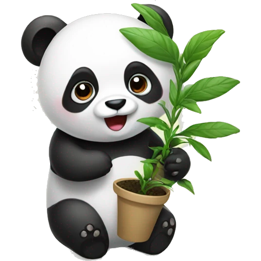 Panda holding plant emoji