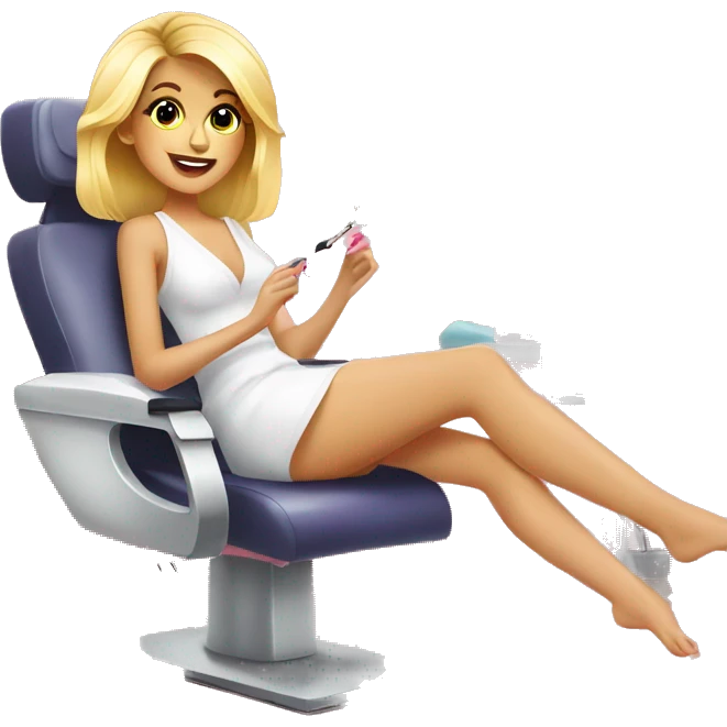 Pretty blonde girl getting a pedicure in a nail salon emoji