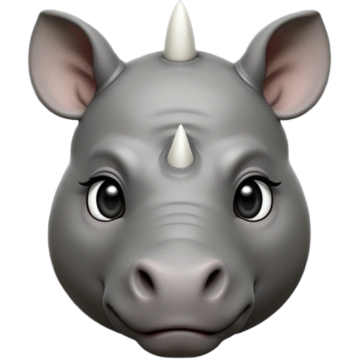cinematic-noble-cute-young rhino-portrait-emoji,slate-grey-hide-poised-and-regal,-with-a-massive,-powerful-build-and-a-thick,--deep-set-soulful-piercing-eyes,-simplified-yet-sharp-and-sophisticated-features,-highly-detailed,-large-black-eyes, white horn, front facing, zoomed out showing shoulders emoji