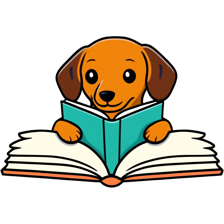 Un perro salchicha leyendo un libro  emoji