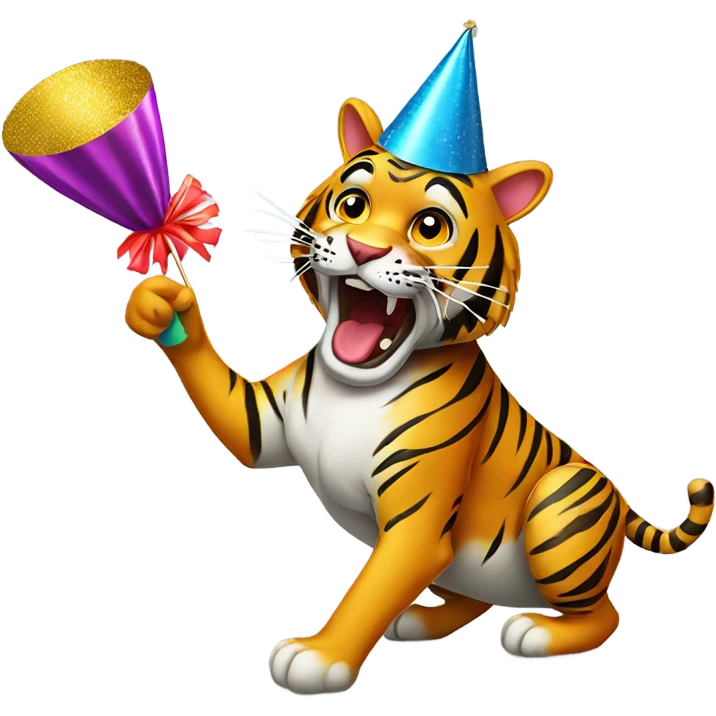Party Tiger with a party hat and a party popper emoji
