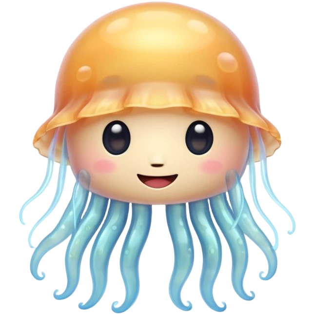 extremely cute aesthetic jellyfish with huge shiny round eyes, soft pastel colors, extra friendly smile, maximally charming, kawaii-inspired, Apple emoji style emoji
