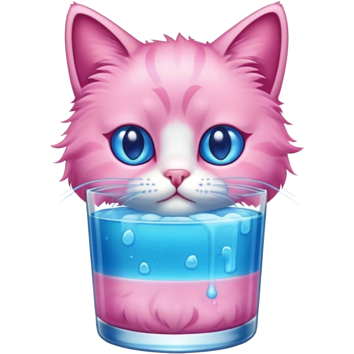 Pink cat with a blue drink emoji