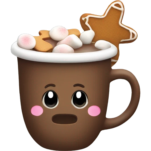 Hot chocolate cup with gingerbread and marshmallows  emoji