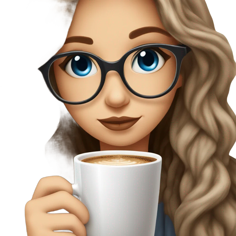 Balayage hair Girl drinking coffee, with a cozy blanket wearing glasses with blue eyes photo beautiful  emoji