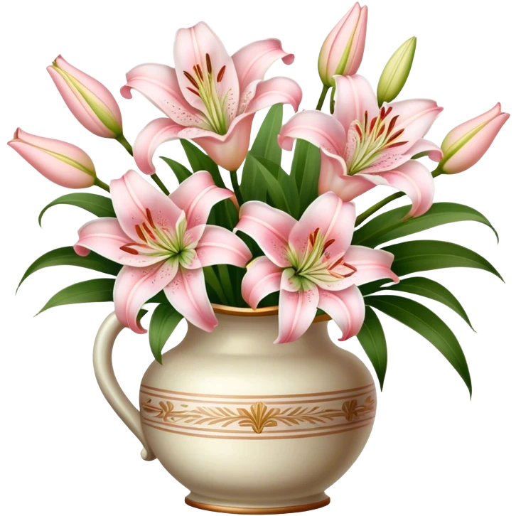 Bouquet light pink liliums in vintage  vase emoji