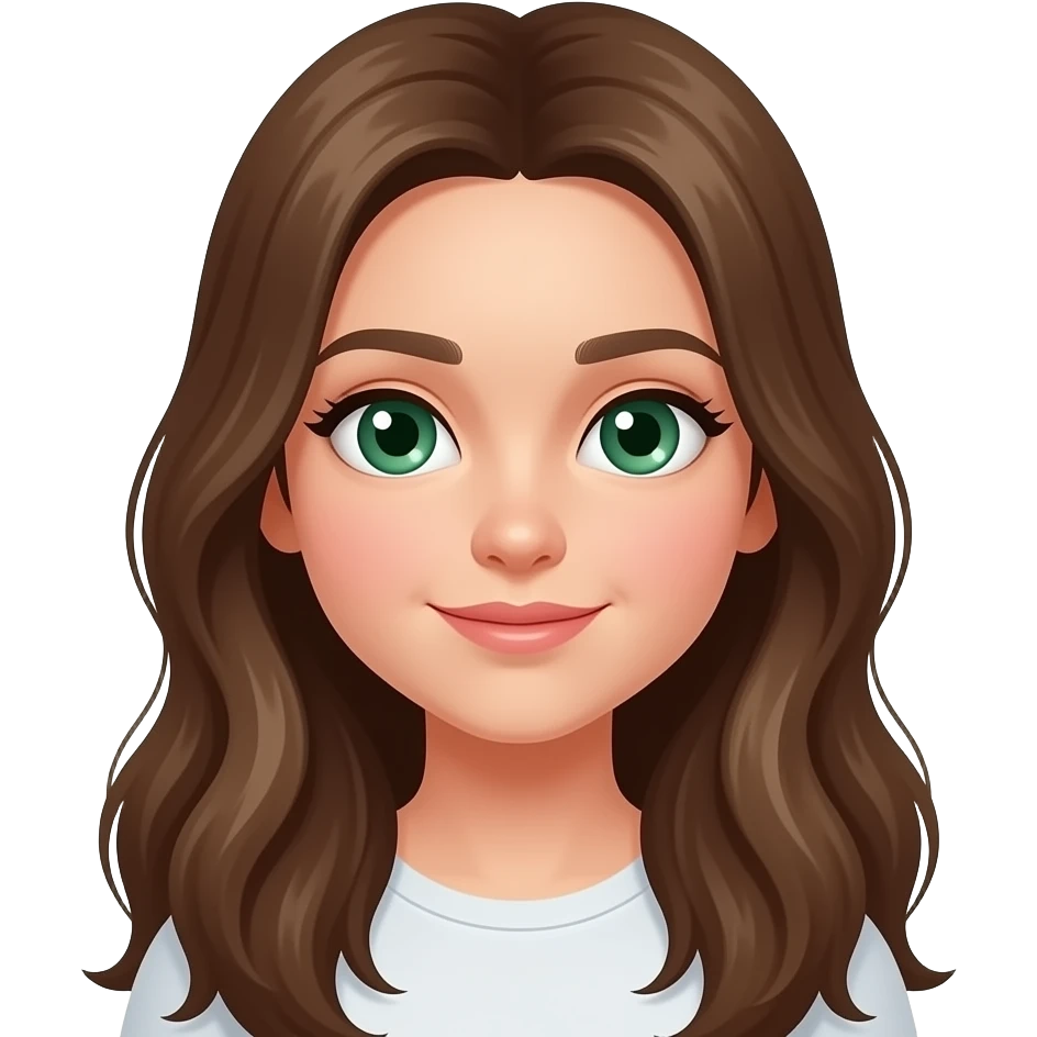 emoji of a girl with long brown hair and green eyes emoji