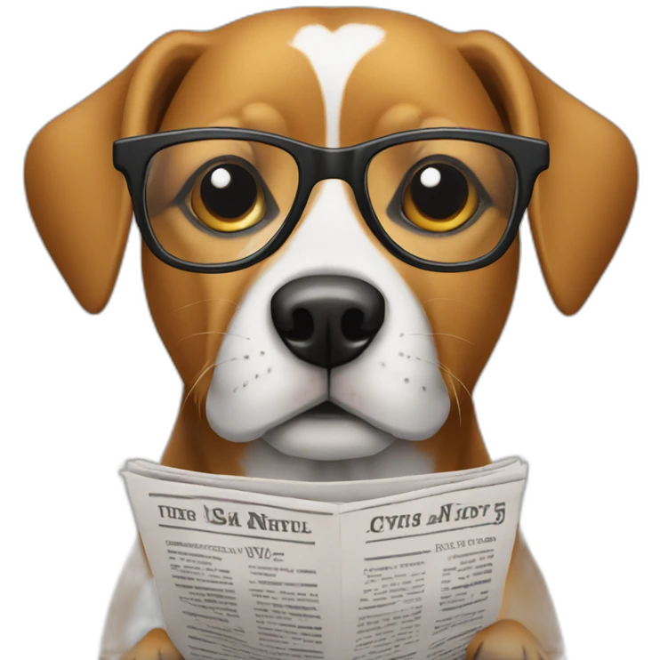 Dog wearing glasses and reading a newspaper emoji
