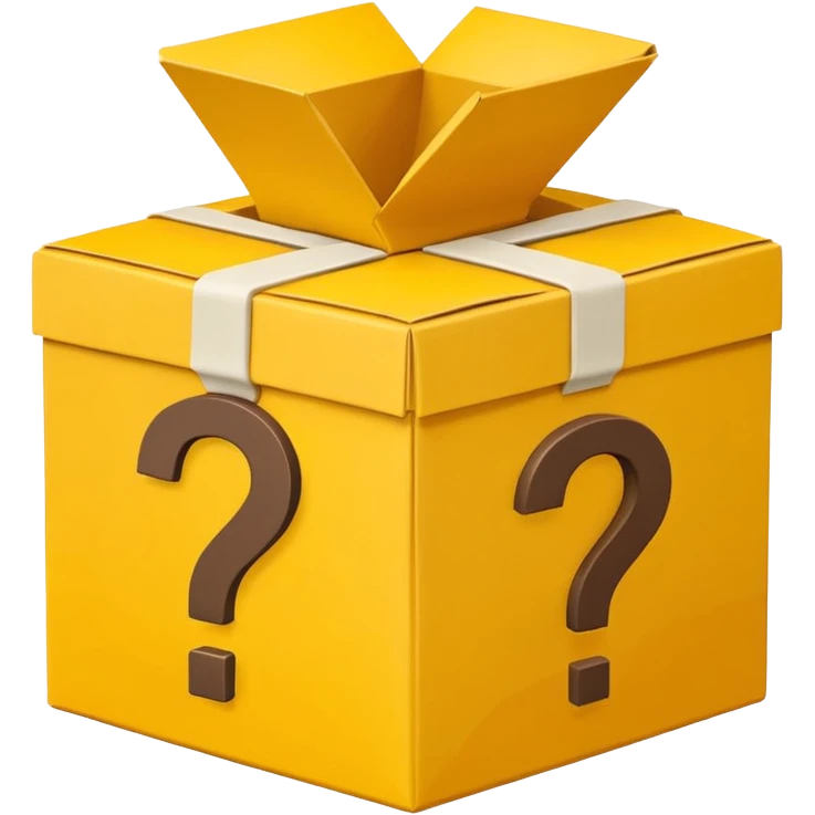 White bag with yellow questions mark cube boxes stuffed in it emoji