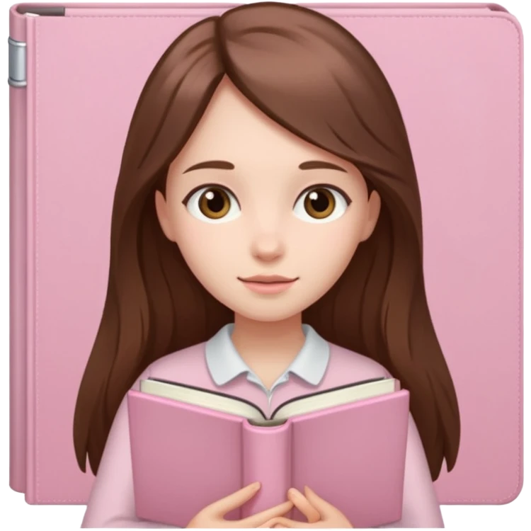 girl with fair skin and long brown hair holding a closed pale pink book emoji