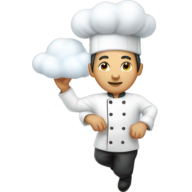 Asian-Italian chef floating on a cloud emoji