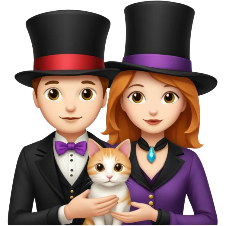 magician couple and their pet cat emoji