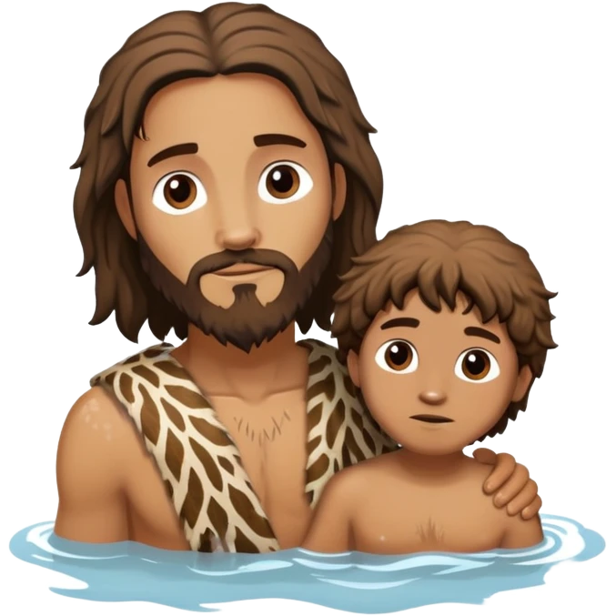 John the baptist animal skin clothes, rough looking, baptizing Jesus,  emoji