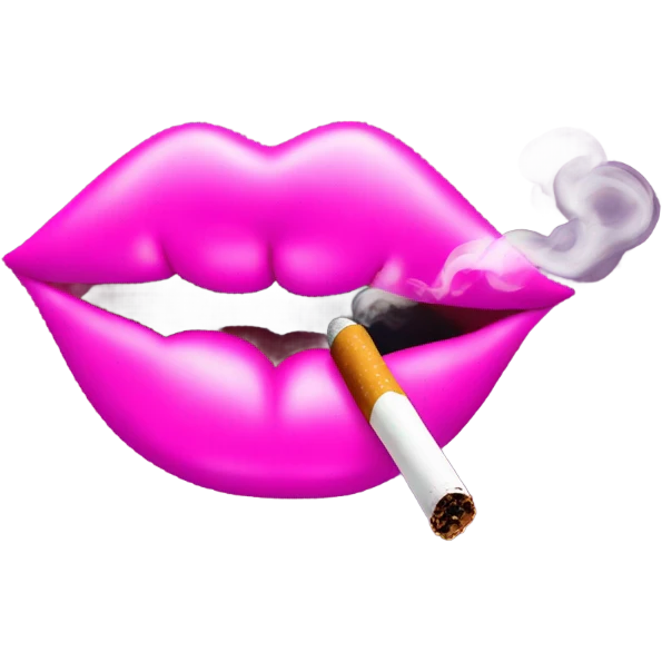 Neon pink lips are blowing smoke, and a cigarette is in her mouth emoji