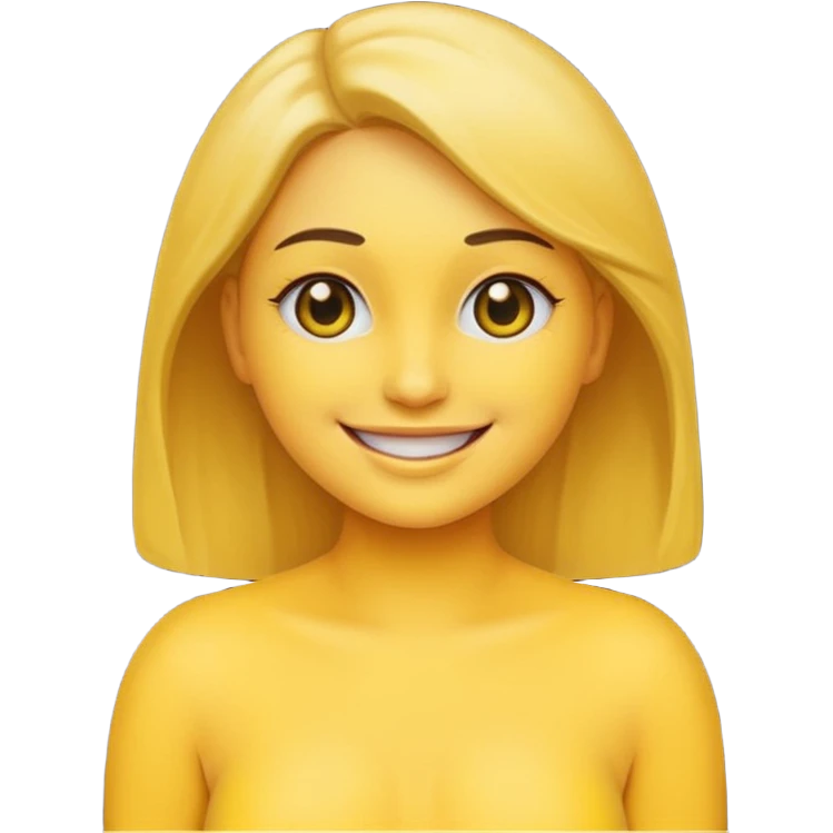 female noseless noseless noseless yellow smiling emoji with tits, full body dark black eyes emoji