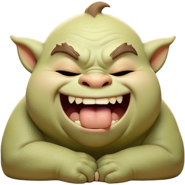 Cinematic Cute Yawning Ogre Portrait Emoji, with a surprisingly cuddly, rotund figure in soft earthy greens and browns, head tilted back in a big, gentle yawn exposing a set of comically oversized teeth, simplified yet irresistibly adorable, highly detailed with a soft glowing outline that captures the sleepy charm of a friendly ogre after a long day of gentle mischief! emoji