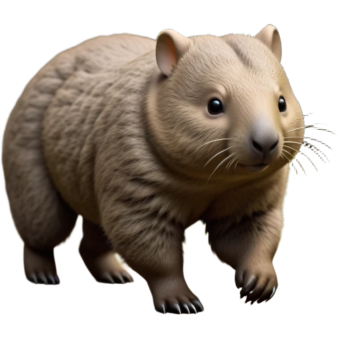 cinematic-wombat-realistic-full-body-waddling-emoji,-stout-muscular-frame-covered-in-coarse-brown-fur,-short-powerful-legs-trotting-determinedly-through-bushland,-round-dark-eyes-filled-with-calm-confidence,-tiny-rounded-ears-twitching-slightly,-strong-digging-claws-visible-on-sturdy-paws,-simplified-yet-realistic-focused-features,-highly-detailed,-glowing-with-a-subtle-earthy-glow emoji