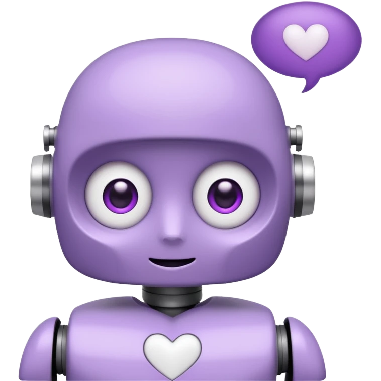 bot in flieder mit herzaugen in weiß mit sprechblase wo steht - lass uns Content erstellen emoji