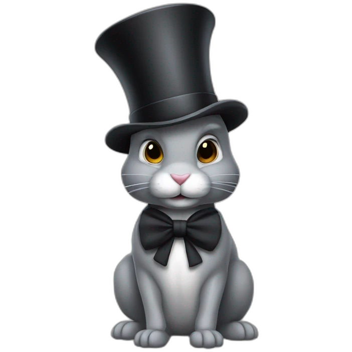 grey rabbit in top hat weared as a bad ass emoji