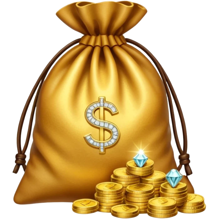 Create an emoji that shows a stack of gold coins, a diamond, and a money bag together. emoji
