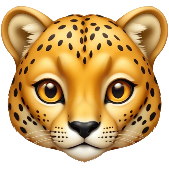 Cinematic Cute Cheetah Portrait Emoji, Head tilted playfully and inquisitively, featuring a glossy, golden spotted Fur with a natural sheen, round, sparkling amber eyes filled with curious mischief, Simplified yet irresistibly adorable features, highly detailed, glowing with a warm, friendly glow, high shine, affectionate and agile, stylized with a touch of savannah whimsy, bright and endearing, soft glowing outline, capturing the essence of a mischievous yet loving cheetah, so playful it feels like it could dash out of the screen and into your arms! emoji
